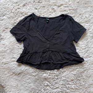 Wild Fable Washed Black Peplum Top Short Sleeve - Small